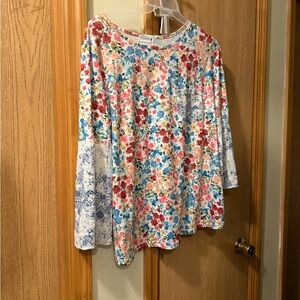 Nuggles Multicolor Floral Long Sleeve Top with Blue Accent